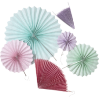 Set of 6 Colourful Hanging Paper Fans Rice DK